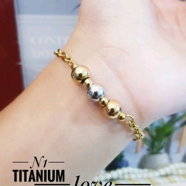 Gelang Set Cincin Boba Warna Kombinasi Titanium Anti Karat No Hitam 1206a1