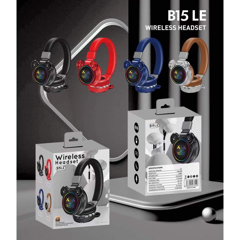 HEADPHONE  BANDO BLUETOOTH /WIRELESS B15 LE PURE BASS HEAD MICKEY