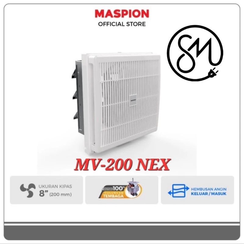 Exhaust Fan Maspion MV-200 NEX 20 cm dinding tembok 8 inch hexos