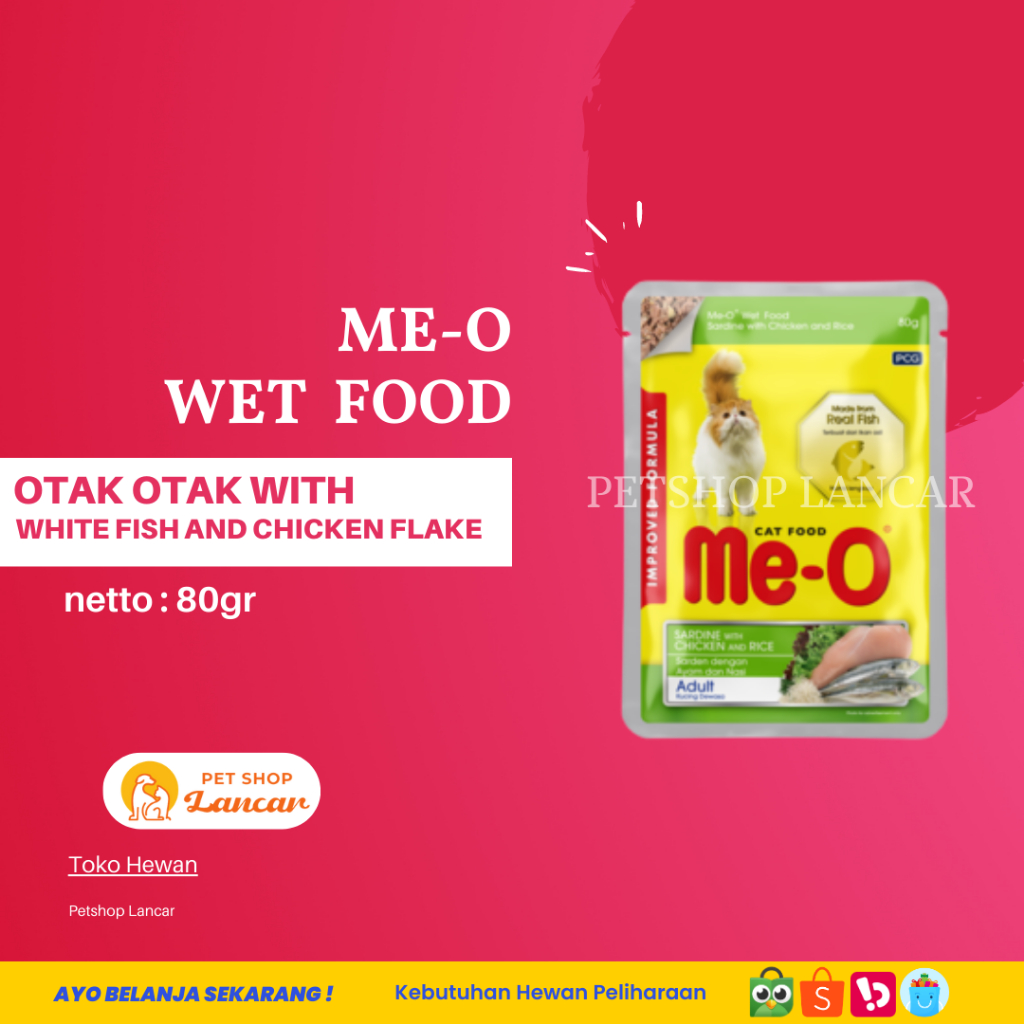 Meo Pouch Adult Otak - Otak White Fish and Chicken Flake Makanan Basah 80gr