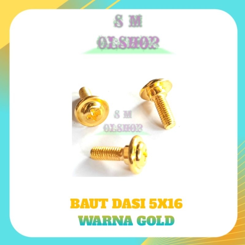 10 PCS BAUT DASI 5×16 GOLD BAUT DASI MOTOR 5X16 BAUT COVER BODY MOTOR HONDA REVO UKURAN M5X16