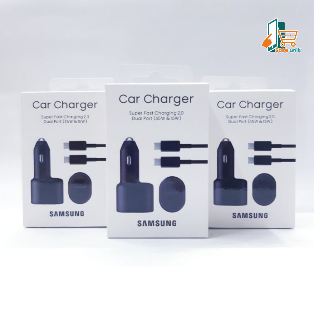 Saver Cashan mobil SAMSUNG 45W + 15W Super Fast Dual Car Charger 45W+15W Original100% pengisian daya super cepat dapat kabel c to c CS5942