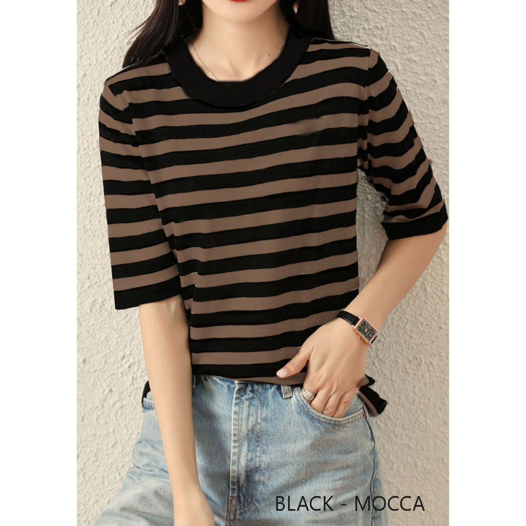 Big size stripe knit blouse