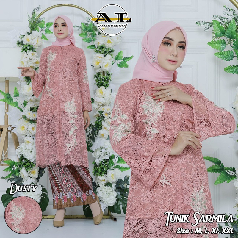 Permata Olshop / Setelan Kebaya Tunik Sarmila / Baju Kurung Kancing Brukat Modern / Kebaya Brukat Tanpa Gliter / Baju Tunik Kebaya Pesta / Kebaya Busui Tunik