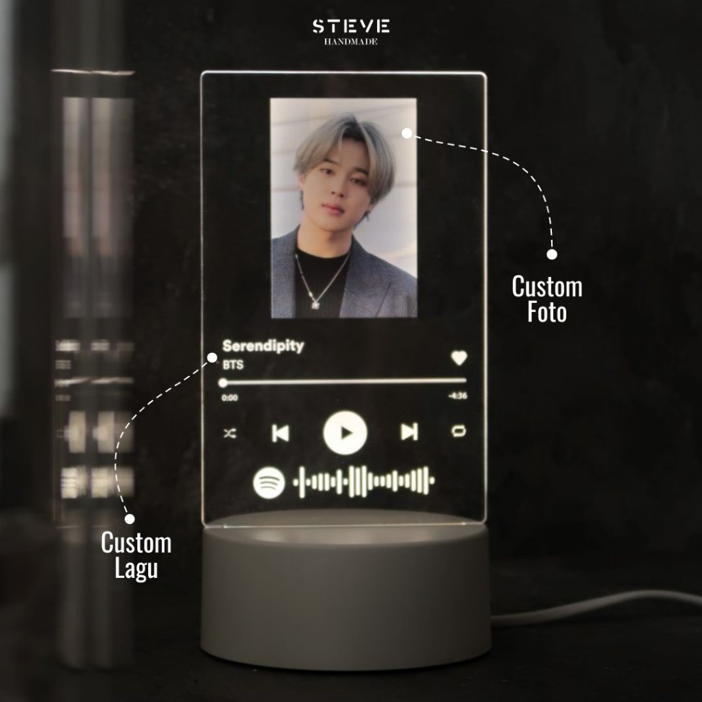 Lampu Tidur  LED Akrilik Free Custom Spotify  LS2009 Steve Handmade
