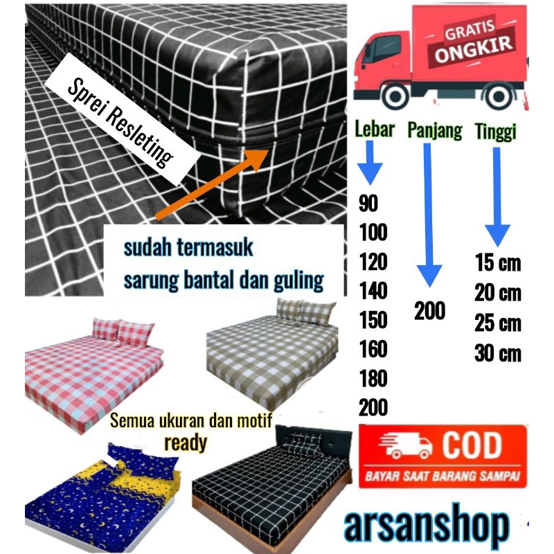 Sarung Kasur Busa Resleting Sarung Kasur Spring bad Sarung Kasur Set  Kapuk Cover Kasur Busa Sprei R