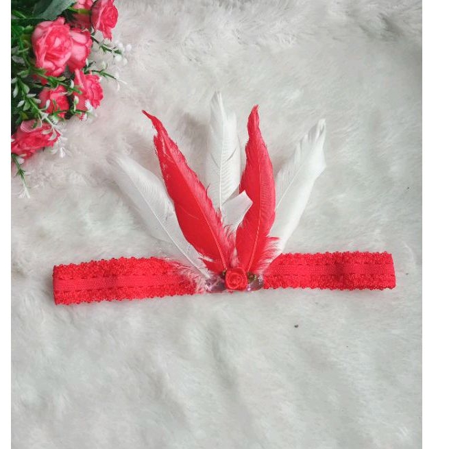 bando merah putih,bando bulu,aksesoris tari,aksesoris karnaval,bandana bulu 1