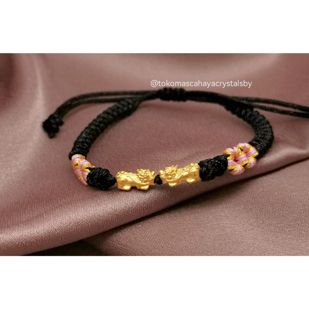 Gelang 2 Charm Naga / Jilin / pixiu Emas kadar 24k HK Hongkong 999.9% 9999 &amp; Gelang Serut