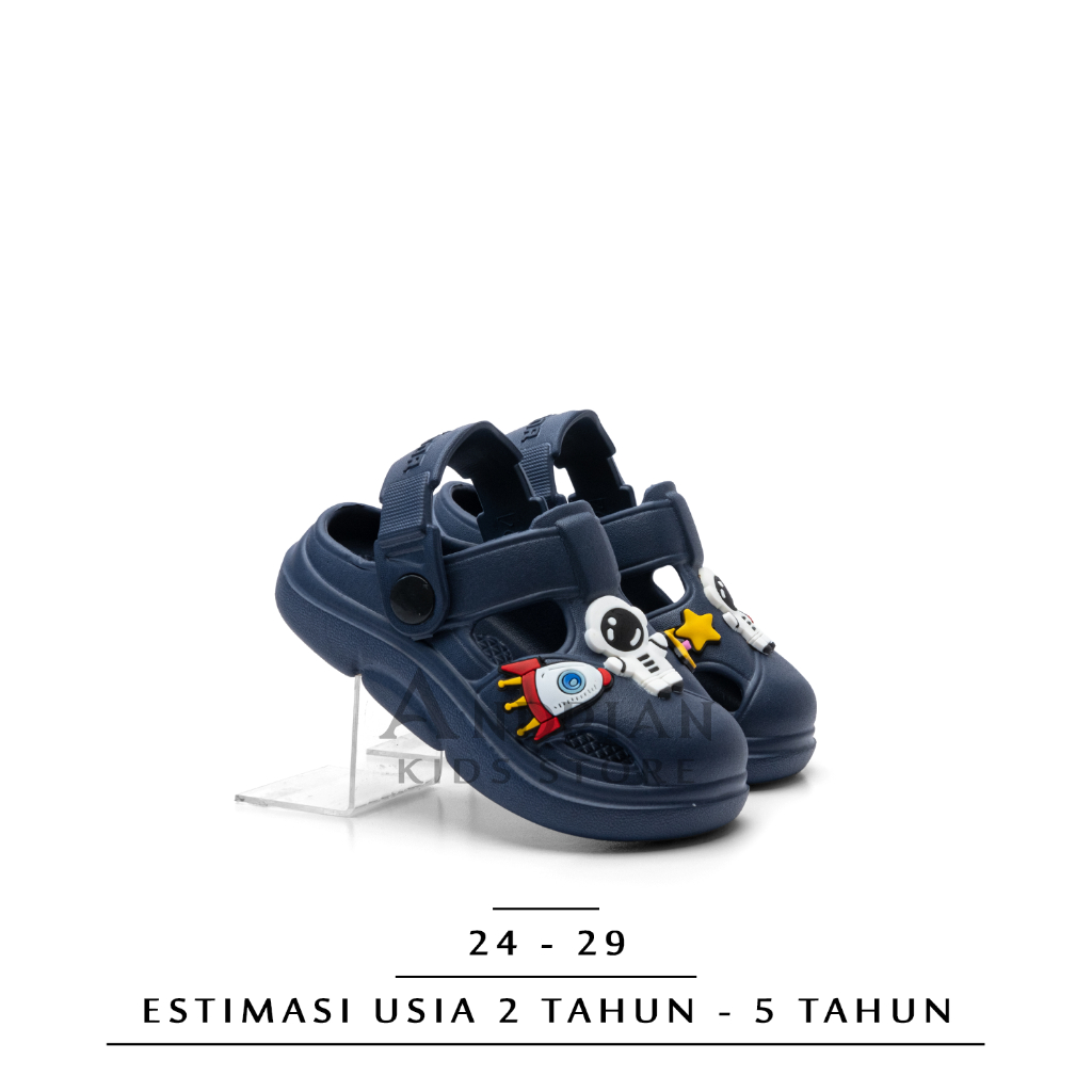 Sandal Anak Laki-laki Model Selop Tali Belakang berkarakter Astronot 2-5 Tahun
