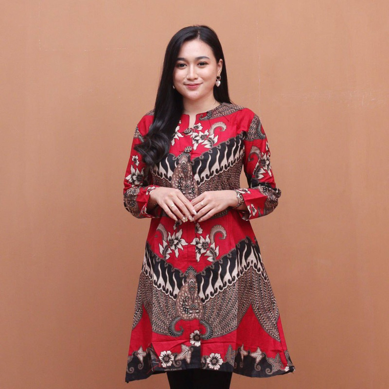 Atasan Tunik Batik Wanita Kancing Depan Couple Kemeja Batik Pria Lengan Panjang Best Seller