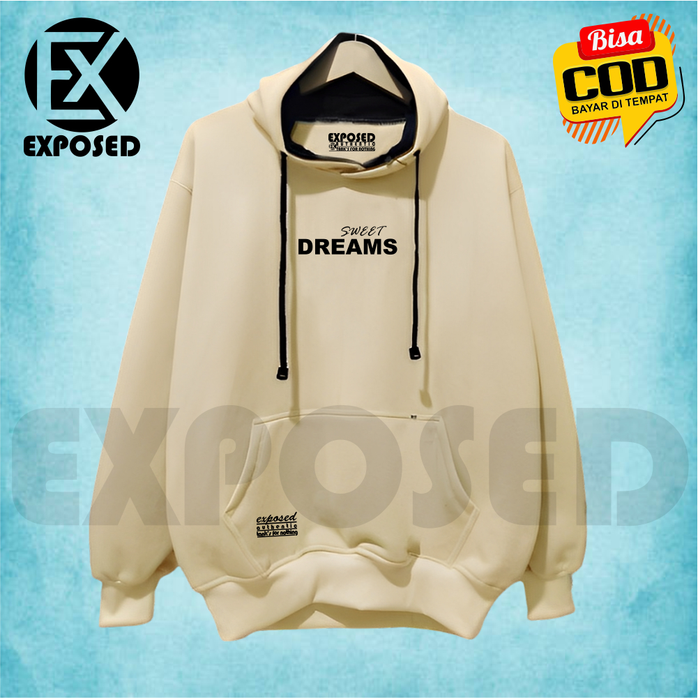 Hoodie PullOver Premium Tebal Warna Cream List Sweet Dream Switer Jumper Pria Wanita Dewasa Oversize