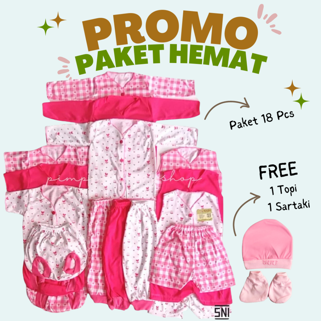 PROMO!! 18 Pcs Paket Baju Bayi Baru Lahir Motif Lucu Best Seller Kado Lahiran Paket Baju Baby Newborn