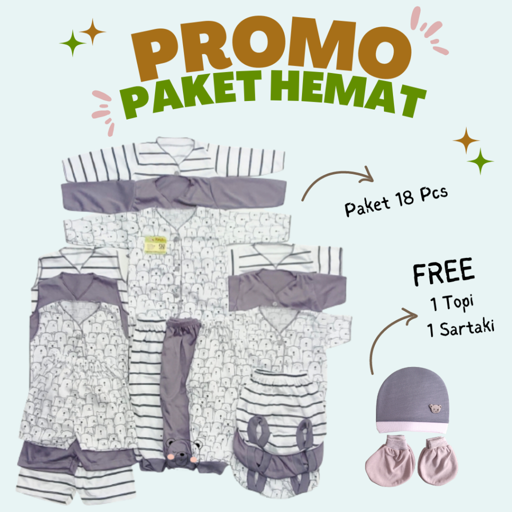 PROMO!! 18 Pcs Paket Baju Bayi Baru Lahir Motif Lucu Best Seller Kado Lahiran Paket Baju Baby Newborn