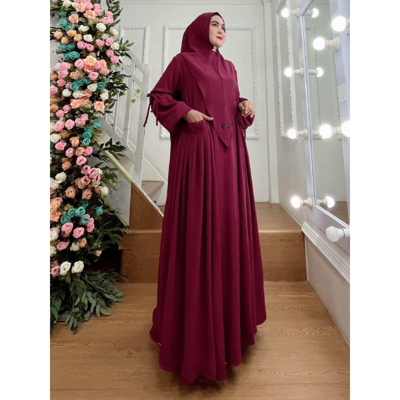 daily air flow set khimar gamis polos busui set syari branded dijah