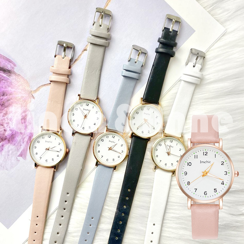 [COD] Jam tangan Casual Wanita Gaya Analog Strap PU Leather  Gaya Segar Fashion Import