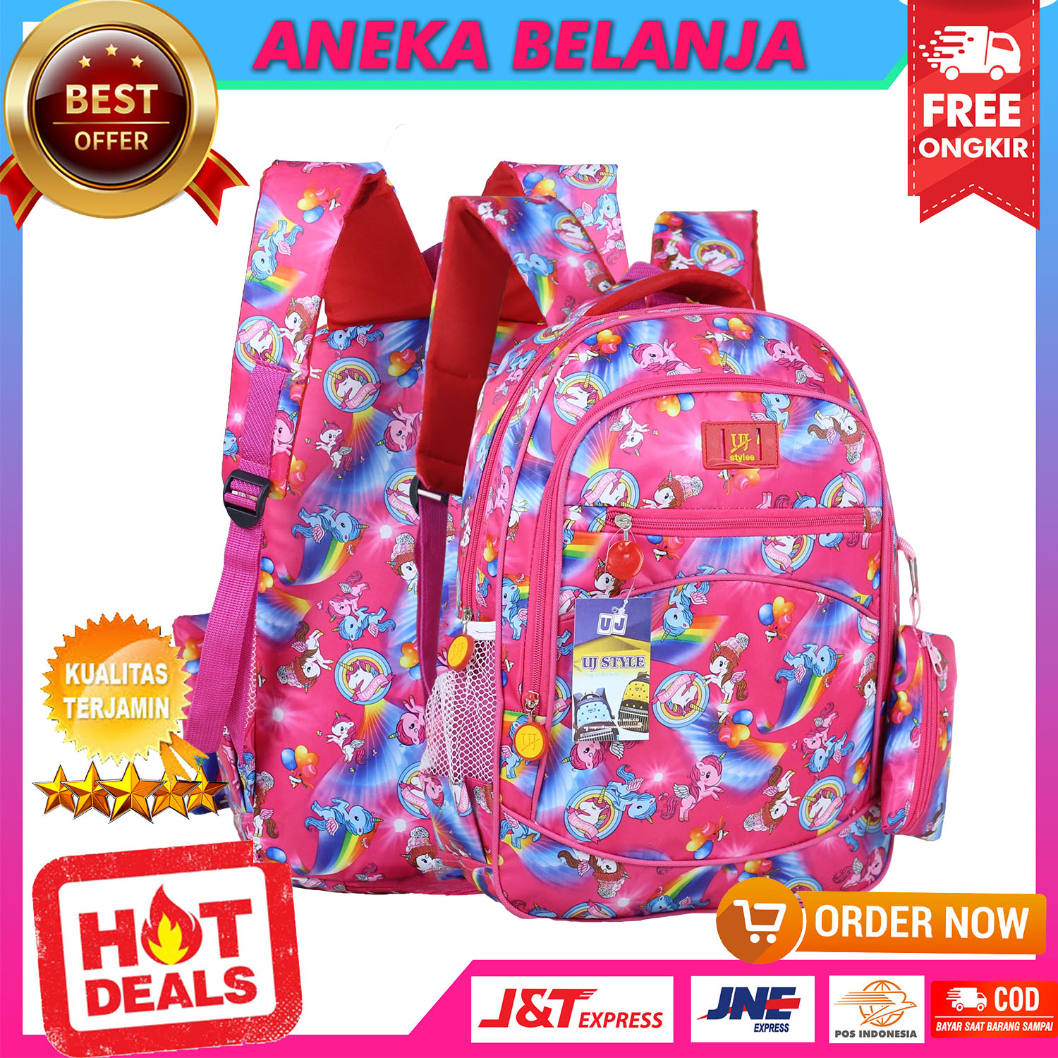 Tas Anak Sekolah Perempuan Kuda Pony Impor Free Raincover Ransel Anak Cewek Motif Kuda Pony Pink Tas Anak Sekolah SD SMP Murah Trendy Kekinian Backpack Korean Style Ngaji Les TPA TPQ Piknik Bahan impor Tebal Kuat Awet Premium