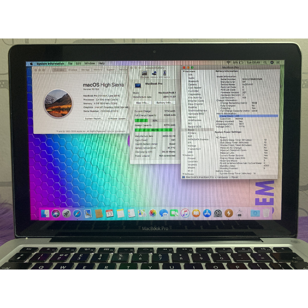 Macbook pro 2011 13 inch Core i5 8GB SSD 256GB