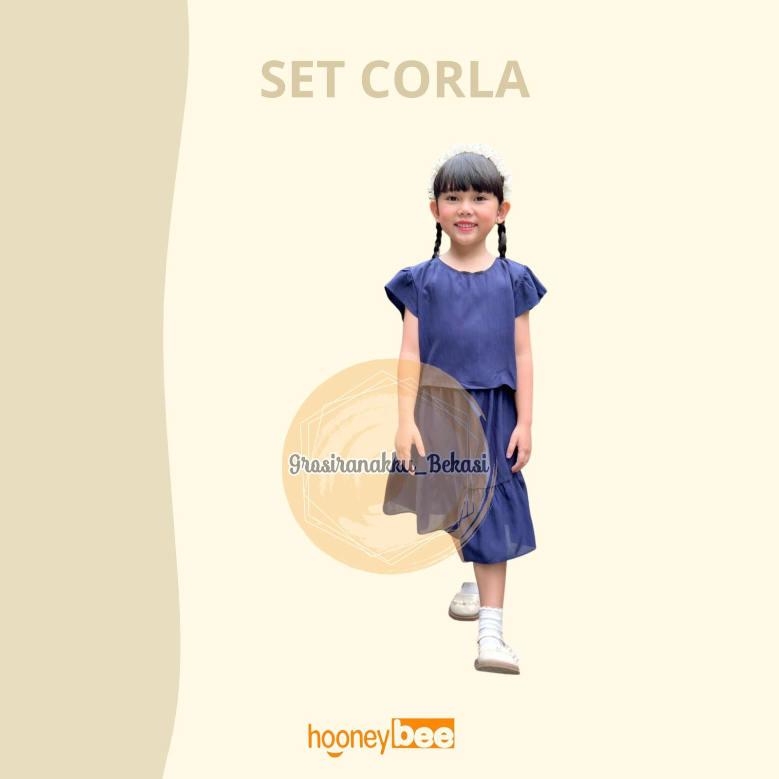 Setelan Anak Cewek Corla Hooneybee Warna Navy Size 1-5 Tahun