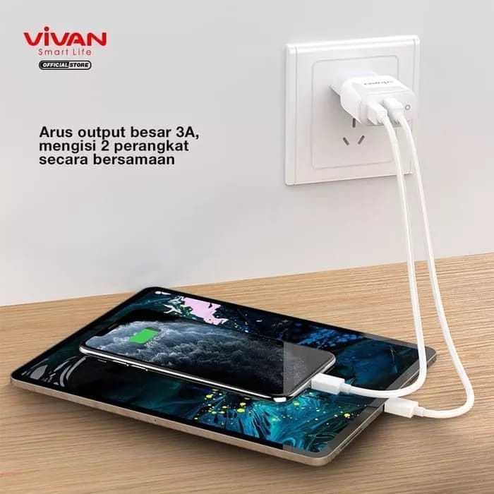 Vivan Charger Power Super ll Batok Fast Charging 3A 18W Dual Port Quick Charger Original QC3.0