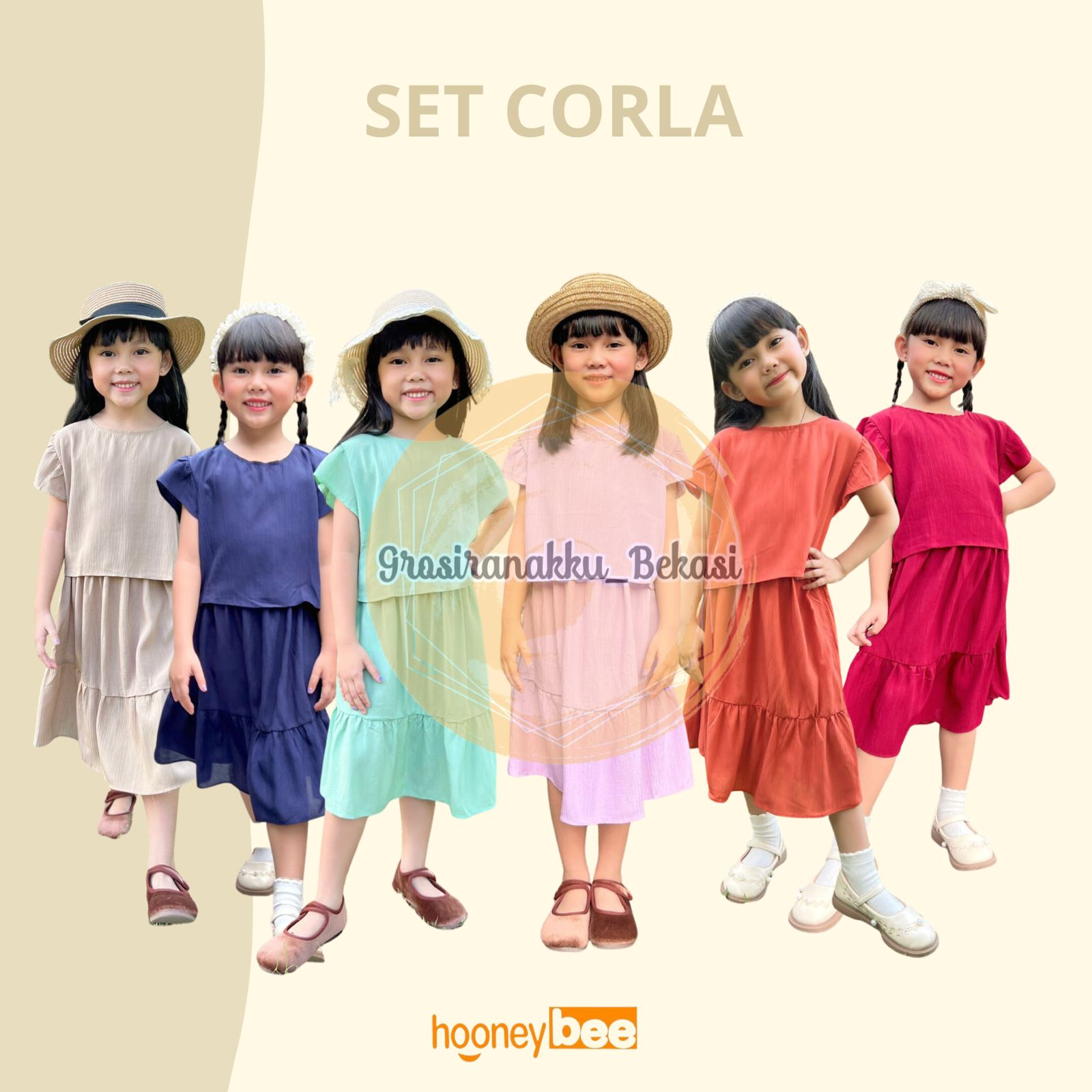 Setelan Anak Cewek Corla Hooneybee Mix Warna Size 1-5 Tahun