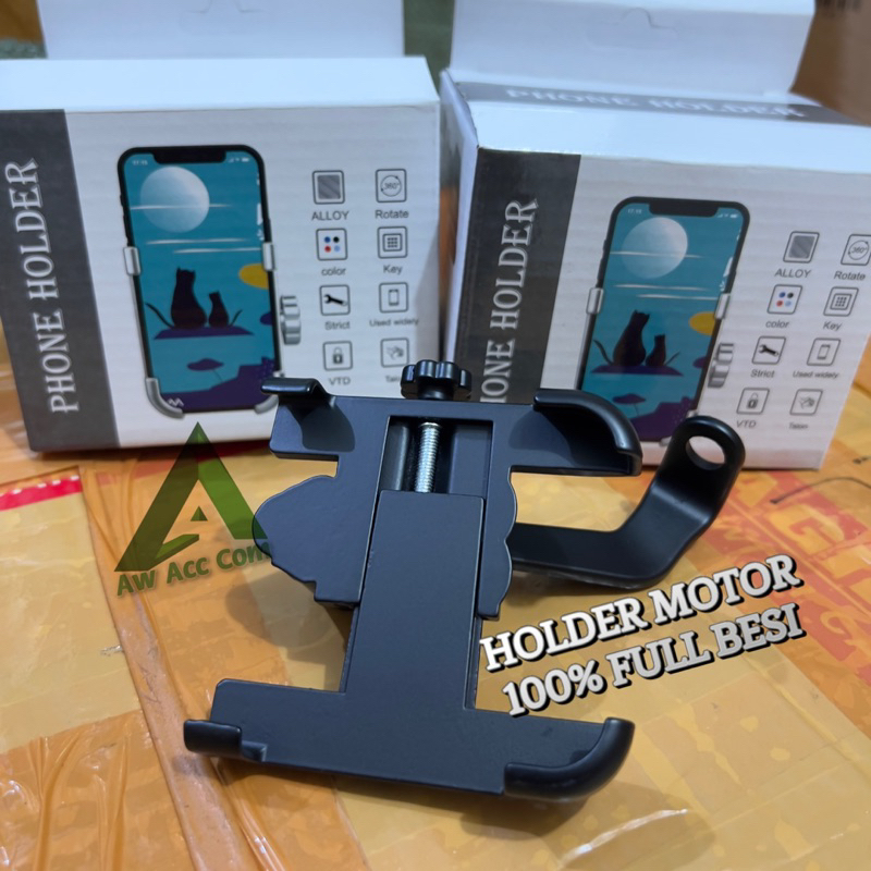 Holder HP/Holder Motor Full Besi Metal Holder Motorcycle 360 Derajat Universal Smartphone Holder Spion Motor