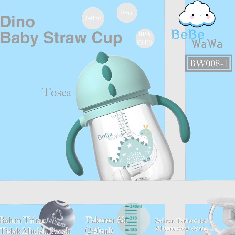 BeBeWaWa Dino Baby Straw Cup - Tritan Straw Cup - Botol Minum Bayi &amp; Anak