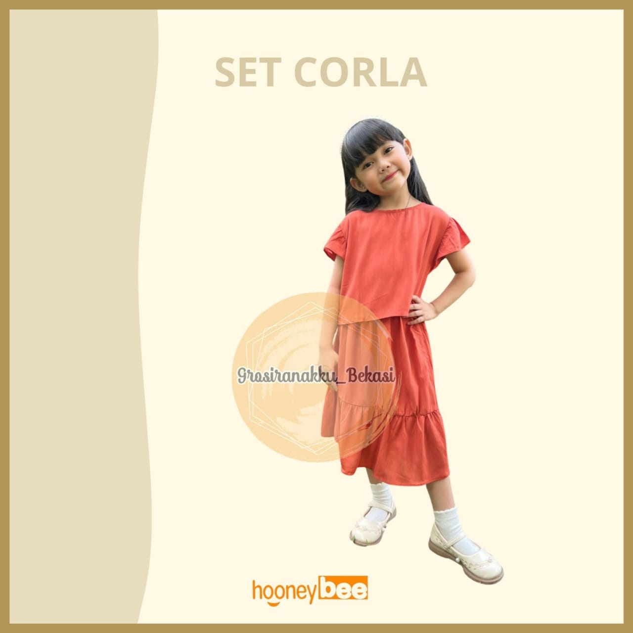 Setelan Anak Cewek Corla Hooneybee Warna Merah Bata Size 1-5 Thn