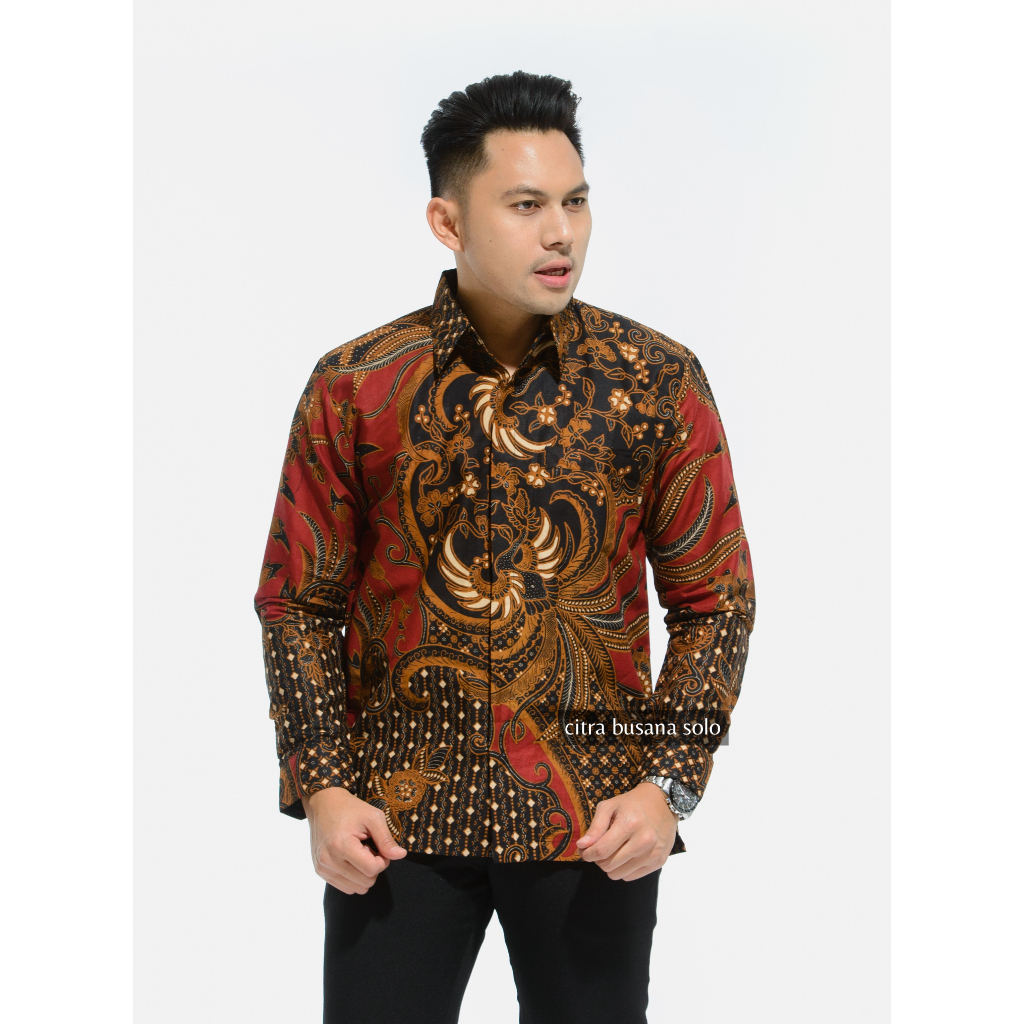 PRASTOWO MERAH Kemeja Batik Pria Full Furing Bahan Katun Primisima