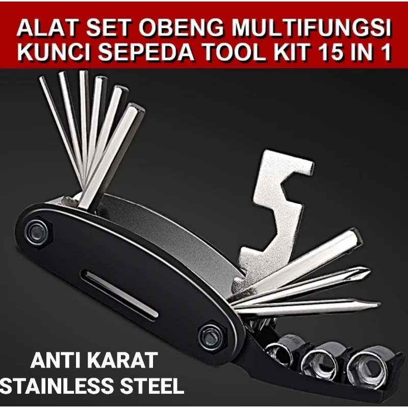 Kunci Lipat Shock Mini Sepeda dan Motor Portable Sebaguna - Tools 16 In 1 Kunci Obeng