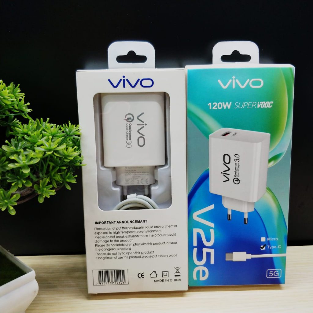 Travel Charger Vivo V25E ori Dual Engine Fast Charging Dua Mesin Micro USB &amp; Type C BY SMOLL