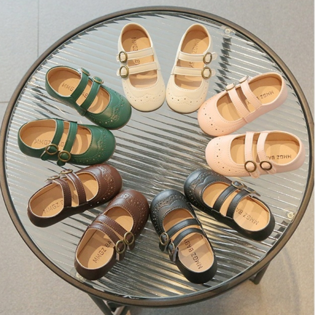 HNK Flatshoes Anak Perempuan 1-5 tahu Sepatu Teplek Kulit Cewek Lucu Gemes | FLATSHOES DOUBLE STRAP