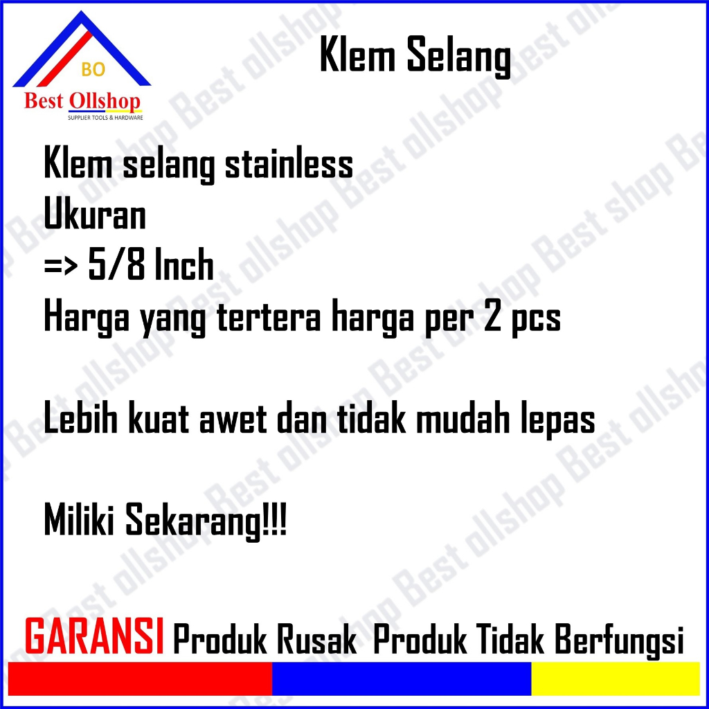 Klem Selang Air LPG / Klem Selang Air Hose Ring Konektor Penjepit Kran Clamp Stainless Murah Isi 2 pcs