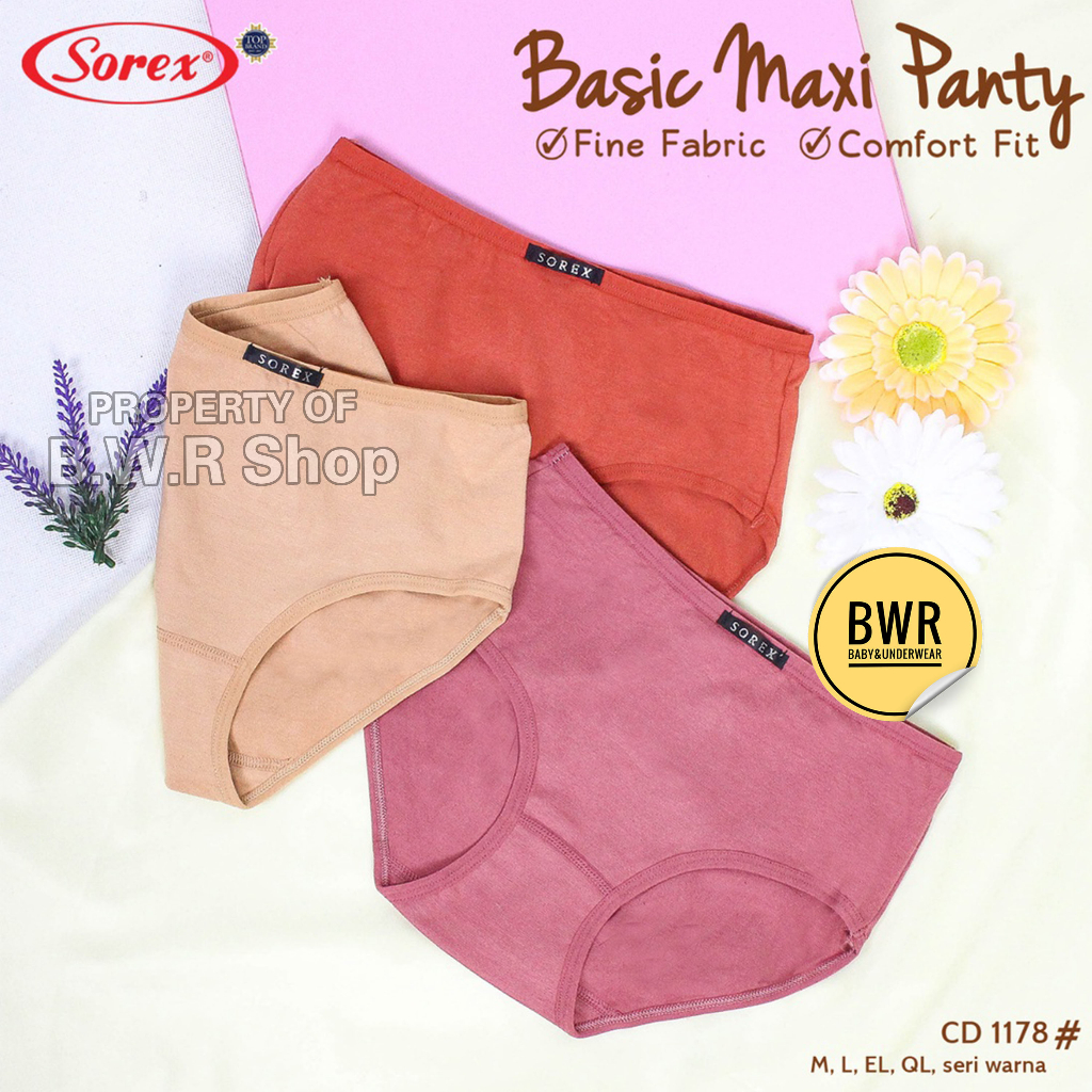 CD Sorex 1178 Basic Maxi / Celana Dalam Wanita Sorex Comfort Fit Warna Polos | Bwr