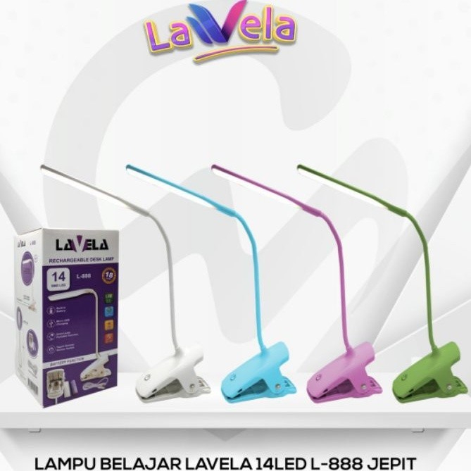 LAMPU BELAJAR MEJA JEPIT PORTABLE LAVELA L-888 USB CHARGE