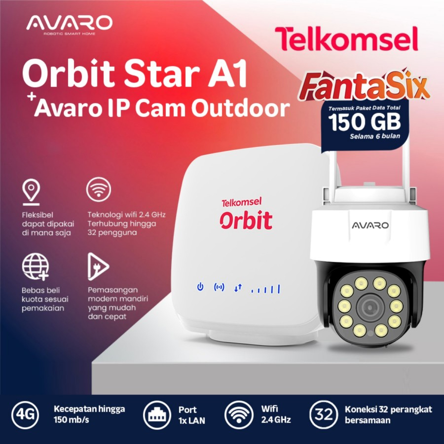 AVARO Smart WIFI IP Camera CCTV Outdoor CT02 & Telkomsel Orbit Star A1