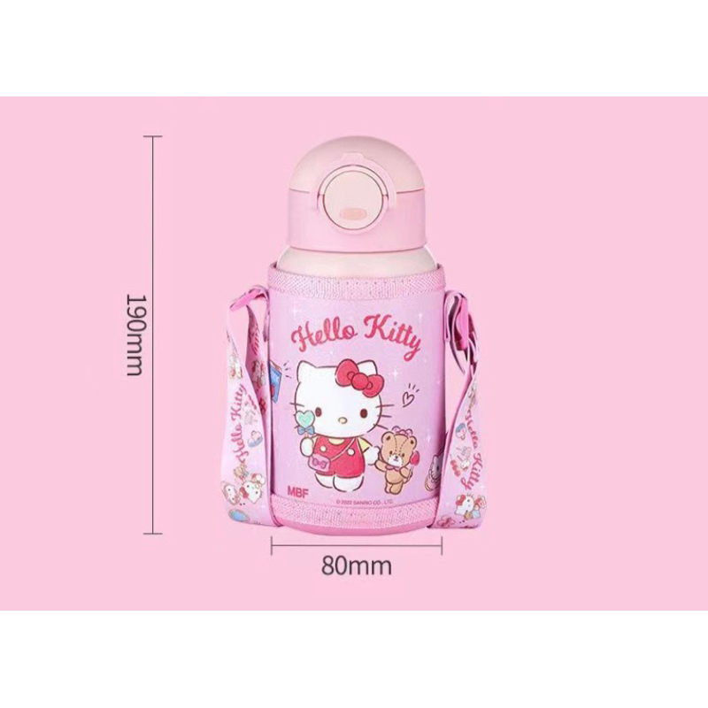 Botol Thermos 520ML Stainless 316 Sarung Dua Tutup Teguk dan Sedot Kuromi Kitty Cinnamoroll Pompompurin