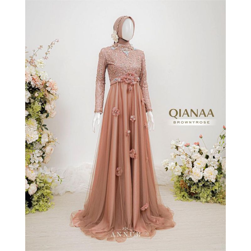 Annur Label Qianaa Wedding Gown Payet Lace Sequincy Tulle – Elegan untuk Akad & Resepsi