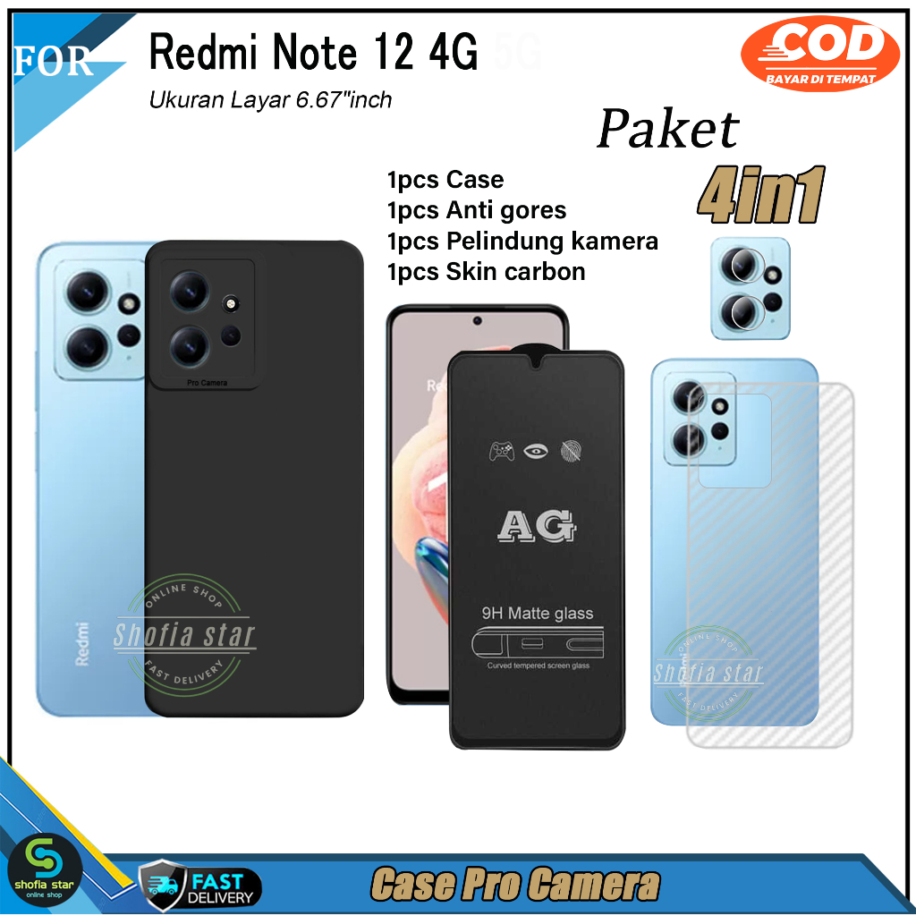 Paket 4in1 Case Redmi Note 12 4G Note 12 Pro 4G Redmi 10 5G Redmi 10 4G 2022 soft case Pro Macaron Casing