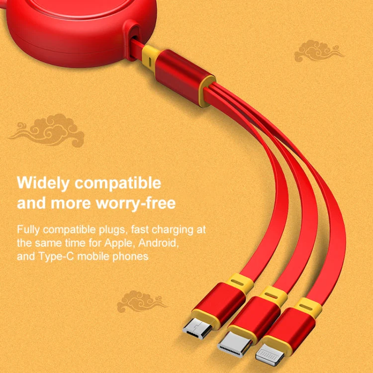 VICLOOK COD 3 In 1 100W 5A Kabel Data Usb Retractable Dekorasi Kelinci Lucu Kabel Pengisian Cepat Untuk Ios Android Type-c