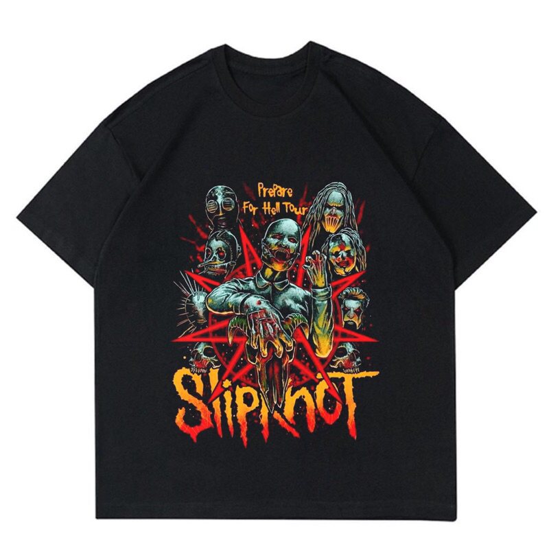 BAJU KAOS BAND SLIPKNOT “PREPARE FOR HELL TOUR” |T-SHIRT BAND SLIPKNOT TOUR| BAJU KAOS OVERSIZE UNIS