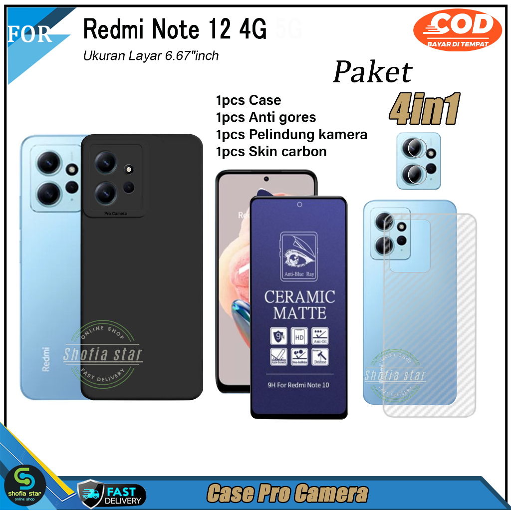 Paket 4in1 Case Redmi Note 12 4G Note 12 Pro 4G Redmi 10 5G Redmi 10 4G 2022 soft case Pro Macaron Casing