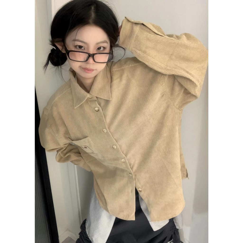 Kemeja Lengan Panjang Wanita Korean Style Blouse Bordir Corduroy Shirt Kekinian Import Baju Atasan Wanita