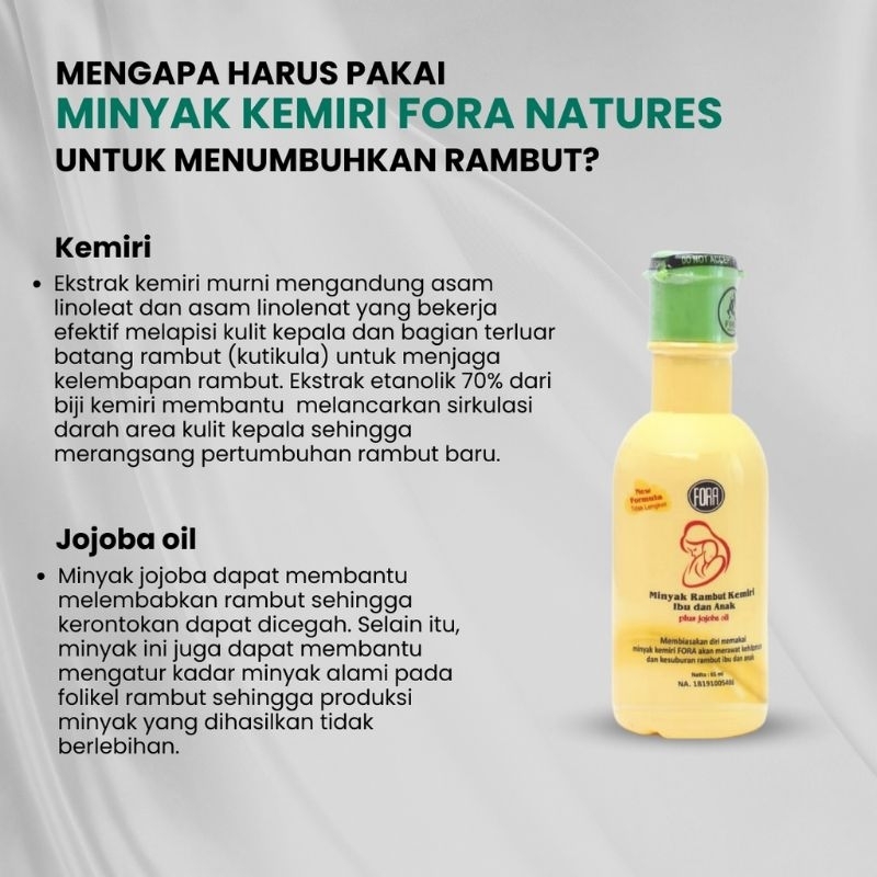 FORA Minyak Kemiri penumbuh rambut bayi dan ibu / FORA penyubur rambut bayi jojoba oil