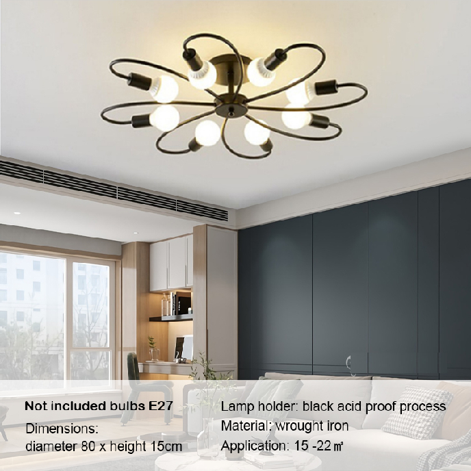 ⚡Bolam gantis⚡Lampu Plafon Industrial LED 3/6/8 Kepala Minimalist Lampu Hias Plafon Kamar Tidur Bahan Besi Modern minimalist chandelier  E27 bolam Untuk Ruang Tamu / kamar tidur EWI