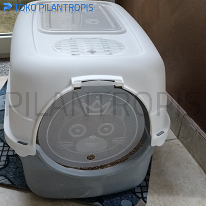 CAT LITTER BOX KUCING BESAR JUMBO TERTUTUP 38X57X41 CM TEMPAT PUP KOTORAN POOP LITER BOX KUCING BAK PASIR KUCING TOILET WC KUCING