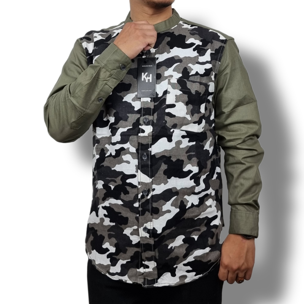 Kemko KH Kemeja Koko Pria Lengan Panjang Hijau Army Katun High Quality