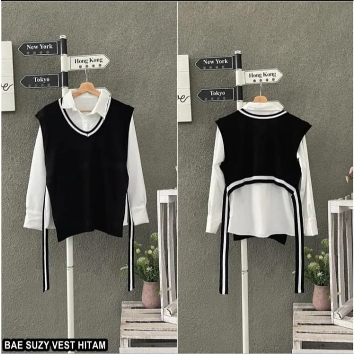 BAE SUZY VEST RAJUT KOREAN STYLE / ATASAN WANITA / VEST TALI SAMPING POLOS KEKINIAN