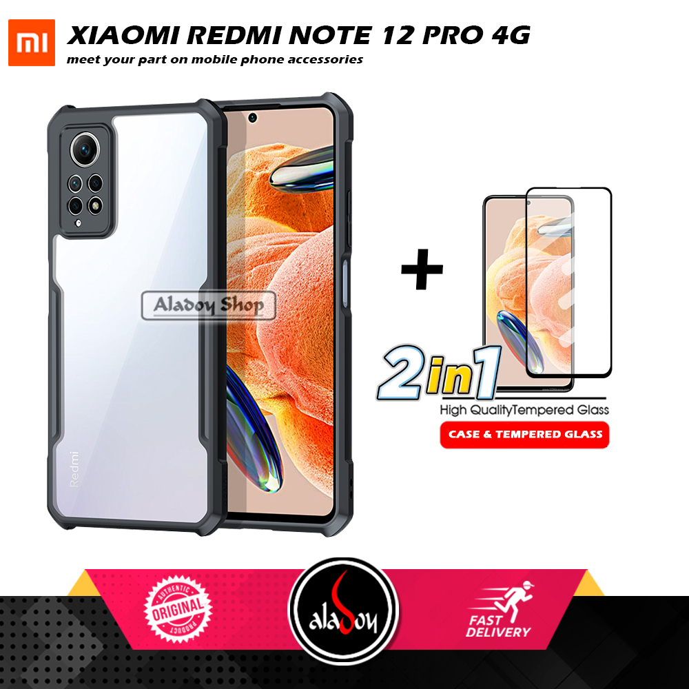 Case Xiaomi Redmi Note Pro 12 4G Armor Shockproof Transparent Premium Casing + Tempered Glass Full Layar