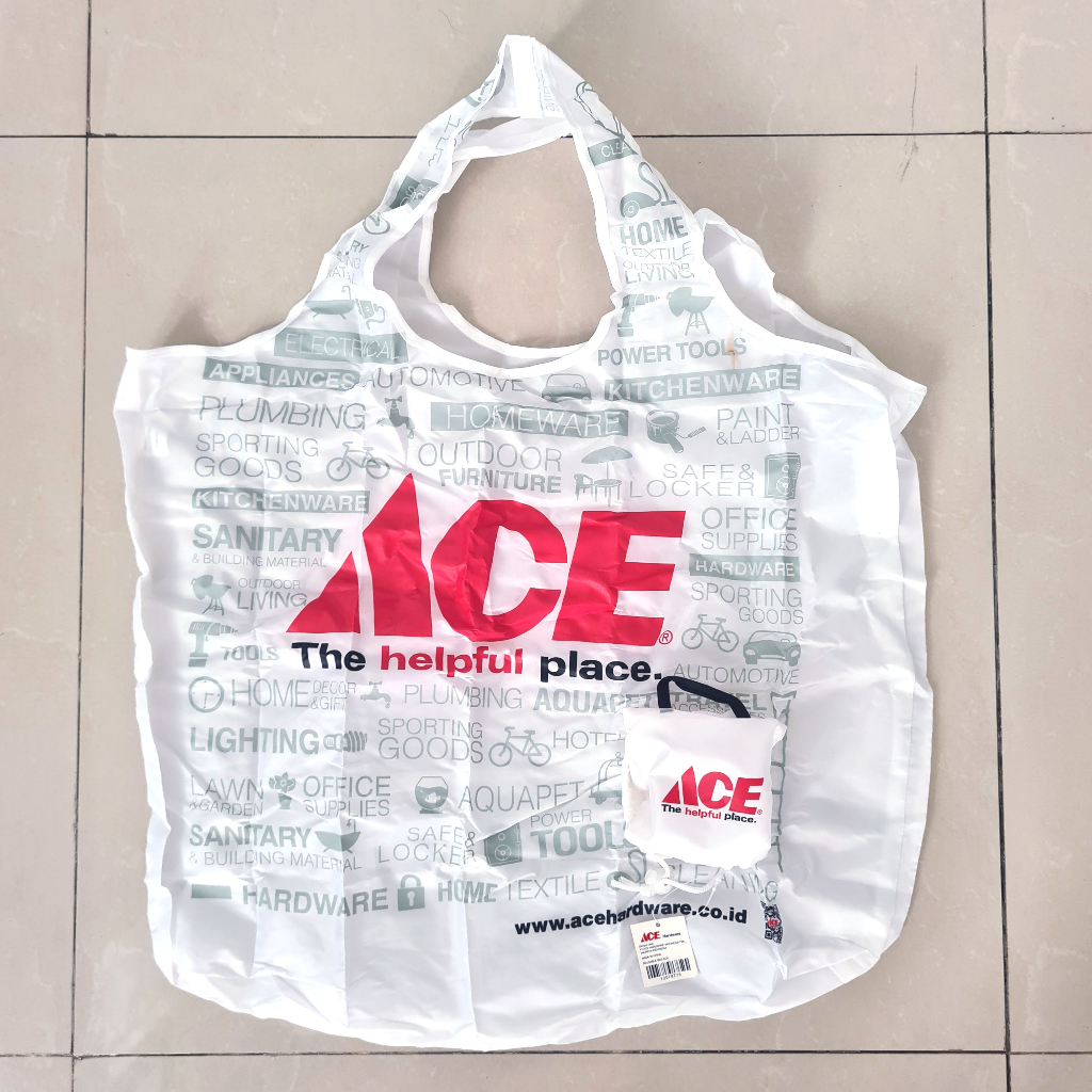 Tas Belanja Shopping Tote Bag Dompet Lipat Mini Kecil Parasut Anti Air Ace Hardware Putih Tipis Ringan