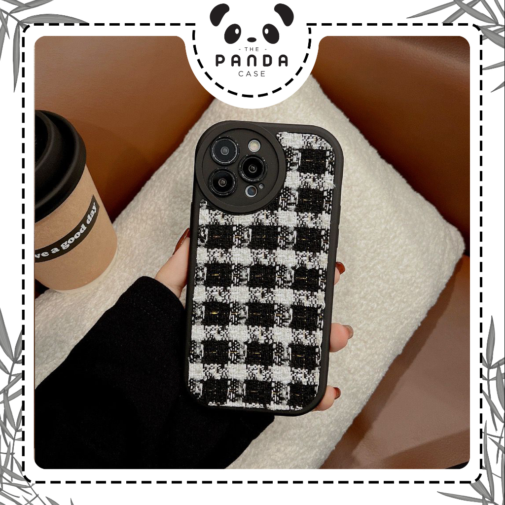 [TPC] Leather Grid B&amp;W Oval Protector Phone Case IPHONE 7 8 PLUS X XS MAX XR 11 12 13 14 PRO PLUS PRO MAX - IP091